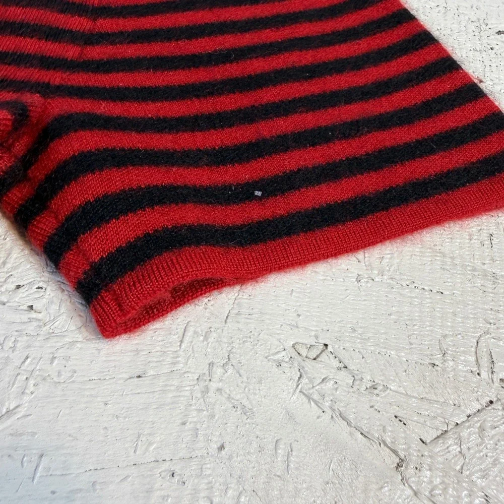 Michael Kors Cashmere Sweater Size S Crimson Black Stripe Short Sleeve